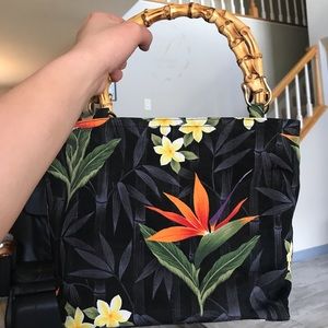 HAWAIIAN PRINT BAG WITH BAMBOO STRAPS